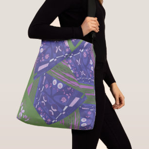 Origami Chintz (L) Lila rosa Grün Tragetaschen Mit Langen Trägern