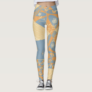 Origami Chintz (L) Mid Orange Gunmetal Gray Leggings