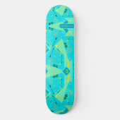 Origami Chintz (L) Türkis-Gelb Aquamarin Skateboard (Vorderseite)