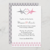 Origami Cranes (Rosa & Silber) Hochzeit Einladung (Vorne/Hinten)