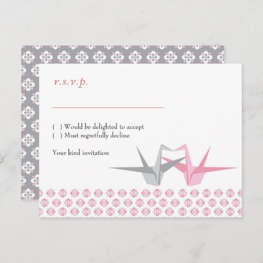Origami Cranes (Rosa Silber) UAWG Einladungspostkarte (Vorne/Hinten)