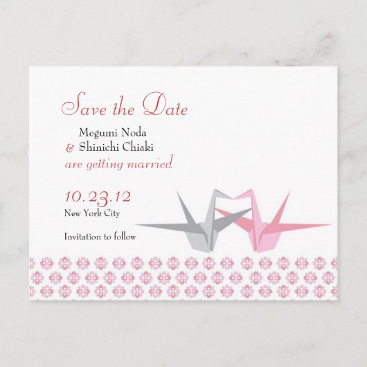 Origami Cranes (Rosa Silber) Wedding S Ankündigungspostkarte (Vorderseite)