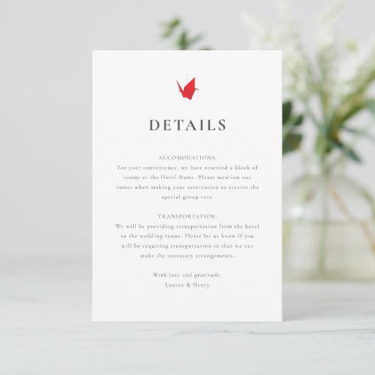 Origami Cranes Wedding Insert (Stehend Vorderseite)