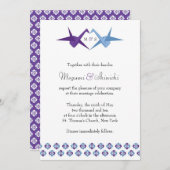 Origami Cranes Wedding (Lila + C blau) Einladung (Vorne/Hinten)