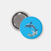 Origami-Delfin blau Magnet (Vorderseite/Rückseite)