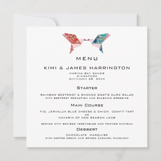 Origami Doves - Einladungs-Menü Einladung (Vorderseite)