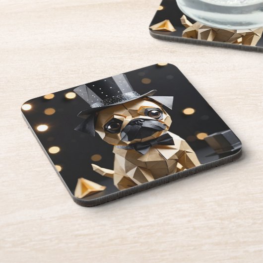 Origami extravaganter Mops Getränkeuntersetzer (Linke Seite)