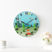 Origami Forest Szene mit Fox Mountains und Vögeln Große Wanduhr
