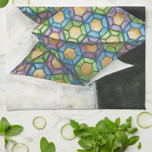 Origami Fortune Teller auf geometrischem Papier Handtuch (Gefaltet)