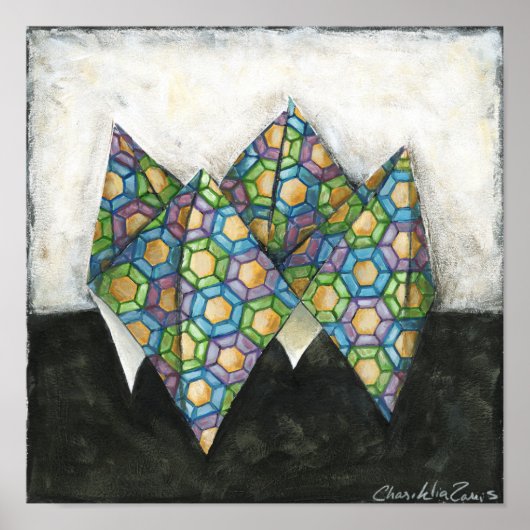 Origami Fortune Teller auf geometrischem Papier Poster (Vorne)