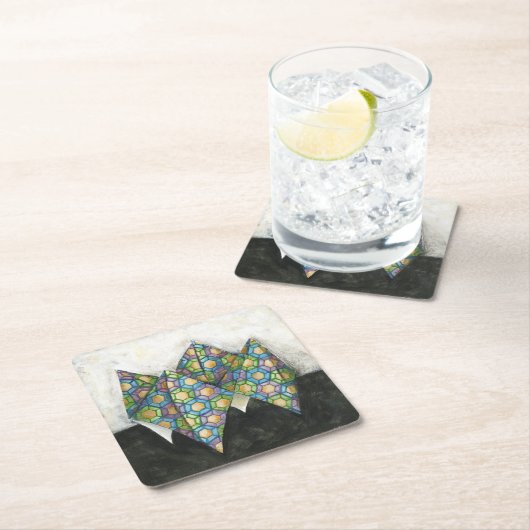 Origami Fortune Teller auf geometrischem Papier Rechteckiger Pappuntersetzer (Vor Ort)