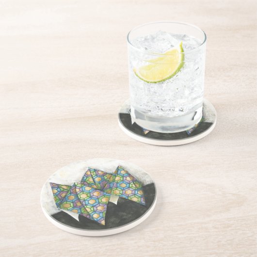 Origami Fortune Teller auf geometrischem Papier Sandstein Untersetzer (Seite)