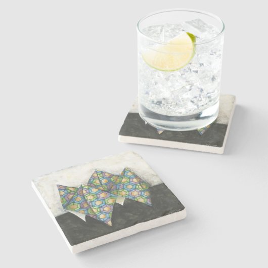 Origami Fortune Teller auf geometrischem Papier Steinuntersetzer (Seitenansicht)