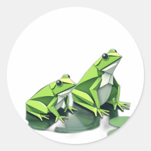 Origami Frogs im geometrischen Stil Runder Aufkleber
