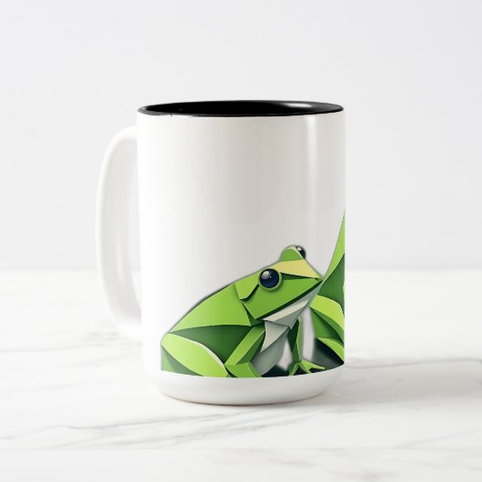 Origami Frogs im geometrischen Stil Zweifarbige Tasse (Vorderseite Links)