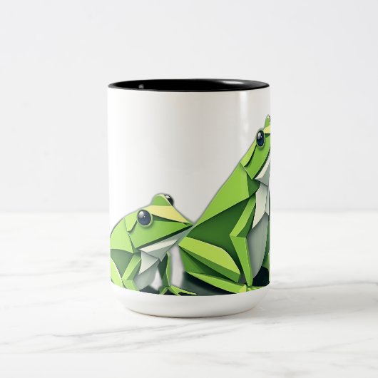 Origami Frogs im geometrischen Stil Zweifarbige Tasse (Mittel)
