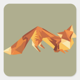 Origami-Fuchsaufkleber Quadratischer Aufkleber