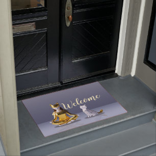 Origami Gold Foil Yoga Meditating Catwoman und Cat Fußmatte