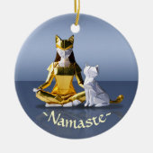 Origami Gold Foil Yoga Meditating Catwoman und Cat Keramik Ornament (Vorne)