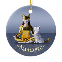 Origami Gold Foil Yoga Meditating Catwoman und Cat
