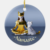 Origami Gold Foil Yoga Meditating Catwoman und Cat Keramik Ornament (Hinten)