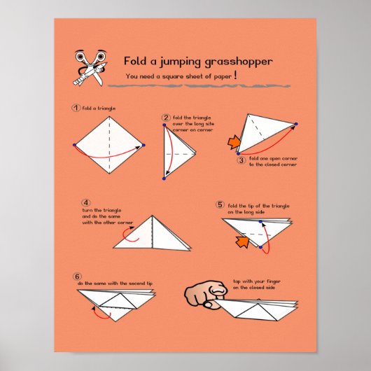 Origami Grasshopper How-To Semi Gloss Poster (Vorne)