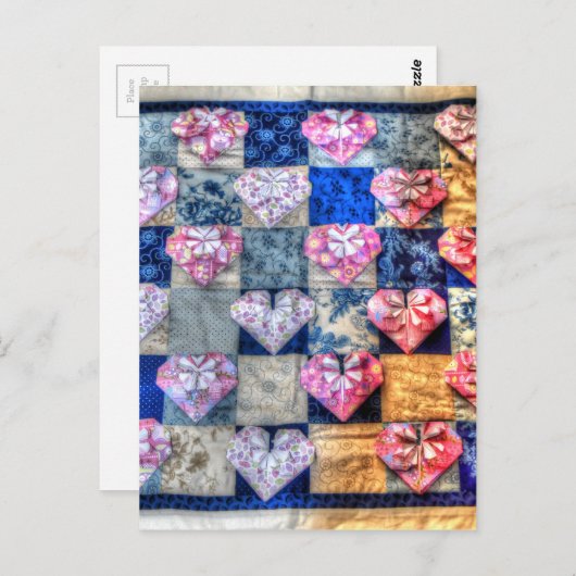 ORIGAMI HEARS & PATCHWORK QUILT POSTKARTE (Vorne/Hinten)