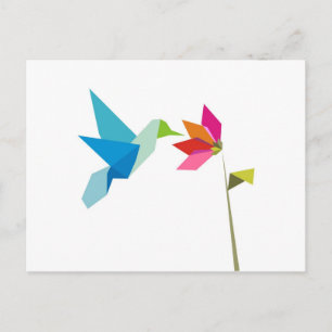Origami hummingbird und Blume Postkarte