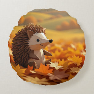 Origami Igel Herbst als Thema Rundes Kissen