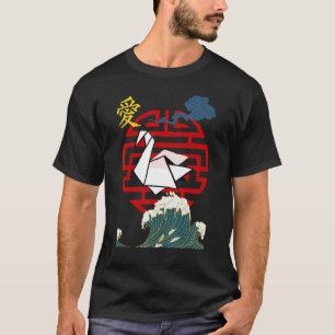 Origami japanische Schrift Krane Great Wave Origam T-Shirt