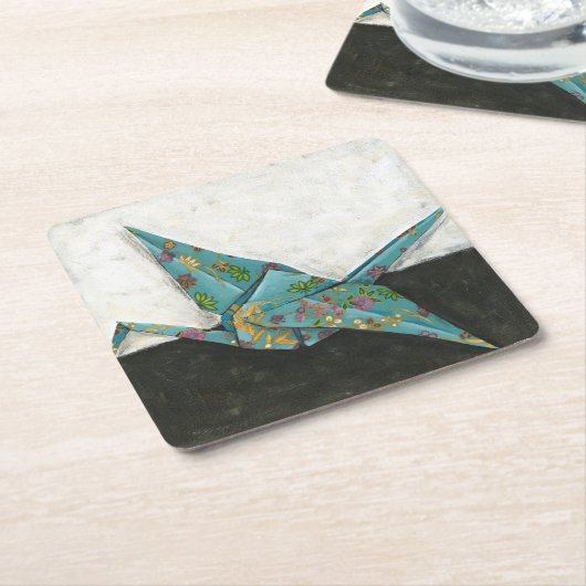 Origami Kran mit Blumenmustern Rechteckiger Pappuntersetzer (angewinkelt)