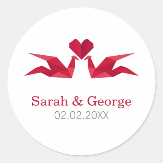 Origami-Krane Gastgeschenke Hochzeiten Aufkleber (Vorderseite)