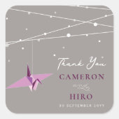 Origami Lila Paper Crane Lights Asian Wedding Quadratischer Aufkleber (Vorderseite)