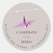 Origami Lila Paper Crane Lights Asian Wedding Runder Aufkleber (Vorderseite)