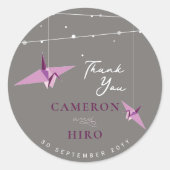 Origami Lila Paper Crane Lights Asian Wedding Runder Aufkleber (Vorderseite)