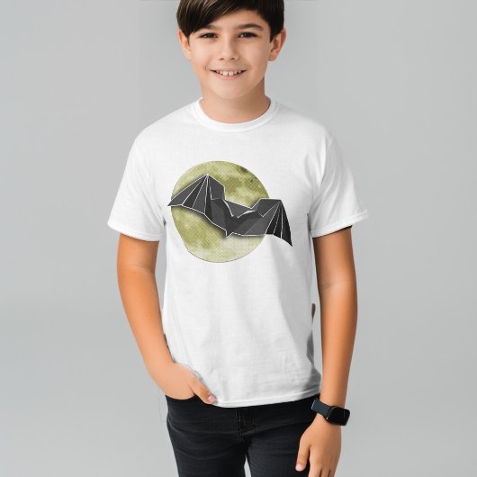Origami Paper Bat mit Vollblauer/Gelber Mond T-Shirt