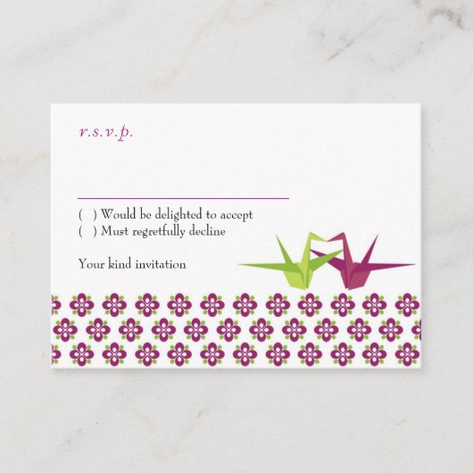 Origami Paper Crane Wedding Begleitkarte (Vorderseite)