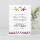 Origami Paper Crane Wedding Einladung (Stehend Vorderseite)