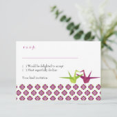 Origami Paper Crane Wedding RSVP (Stehend Vorderseite)