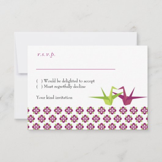Origami Paper Crane Wedding RSVP Karte (Vorderseite)