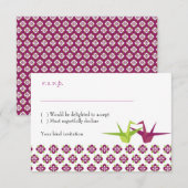 Origami Paper Crane Wedding RSVP Karte (Vorne/Hinten)