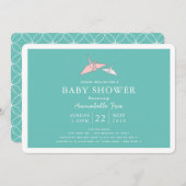 Origami Paper Cranes Aquamarin Baby Dusche Einladu Einladung (Vorne/Hinten)