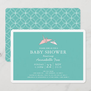 Origami Paper Cranes Aquamarin Baby Dusche Einladu Einladung