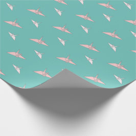 Origami Paper Cranes Light Aquamarin Wrapping Pape Geschenkpapier