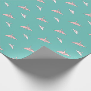 Origami Paper Cranes Light Aquamarin Wrapping Pape Geschenkpapier