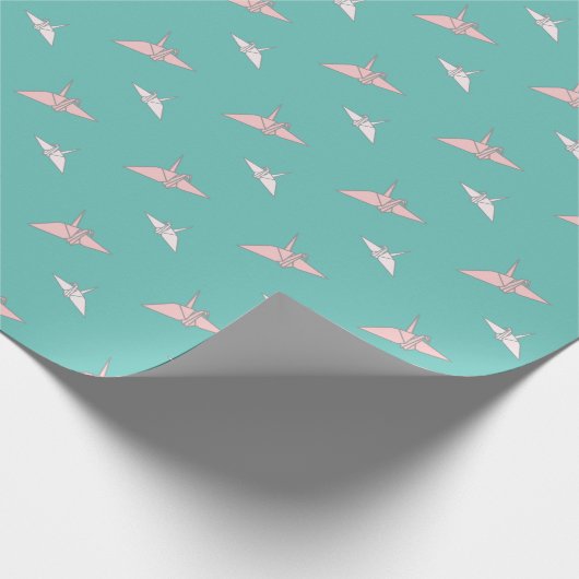 Origami Paper Cranes Light Aquamarin Wrapping Pape Geschenkpapier (Ecke)