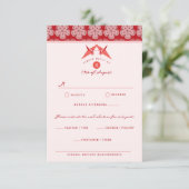 Origami Paper Cranes Sakura Blume Asiatische Hochz RSVP Karte (Stehend Vorderseite)