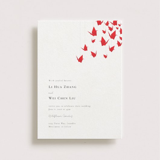 Origami Paper Cranes Wedding Einladung