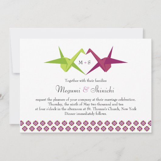 Origami Paper Cranes Wedding Einladung (Vorderseite)