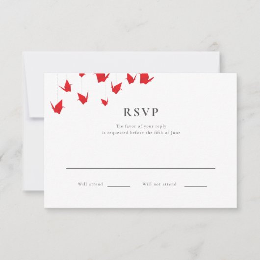 Origami Paper Cranes Wedding RSVP Karte (Vorderseite)